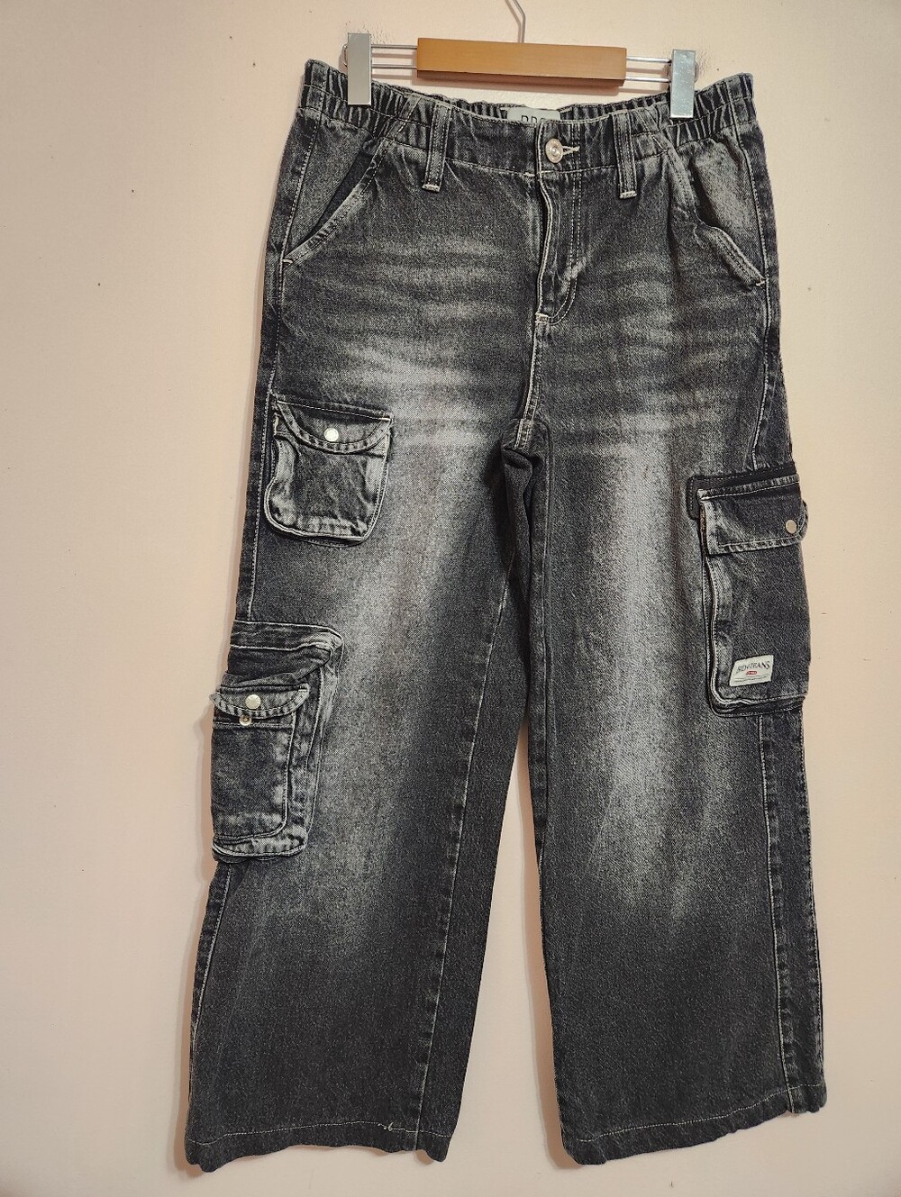 BDG Jeans Urban Outfitters Y2K Grunge Black Denim Wide Leg Cargo Pants Size 29W